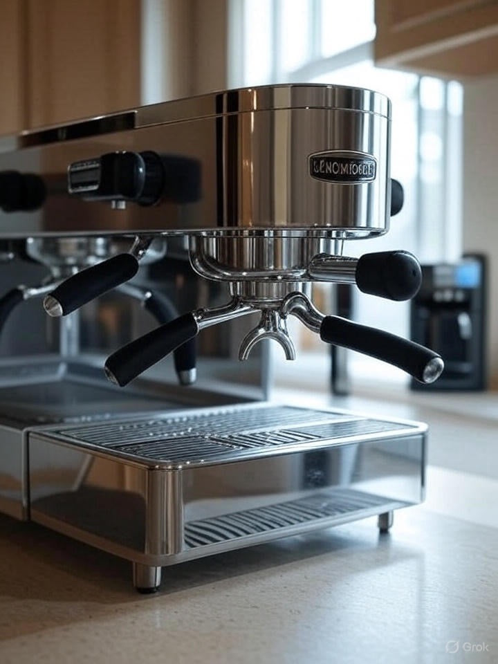 Equipo de café limpio y bien mantenido listo para preparar café de especialidad Magnagaea en casa.