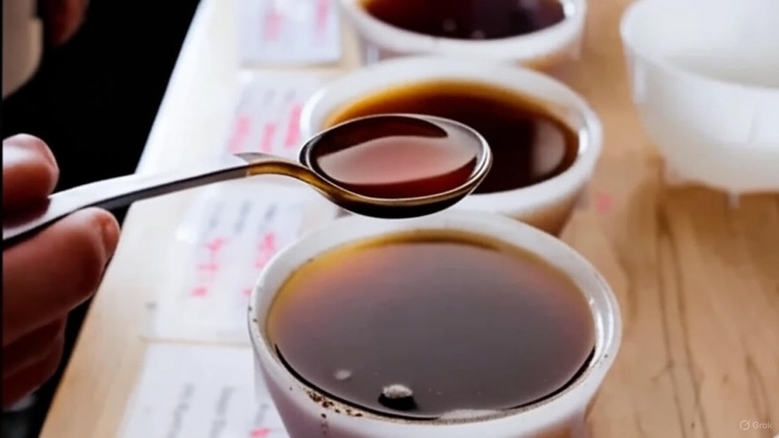 Cata de café de especialidad con notas limpias y balanceadas en una mesa de degustación